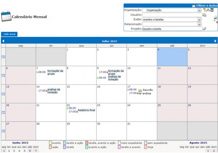 Calendário mensal de atividades
